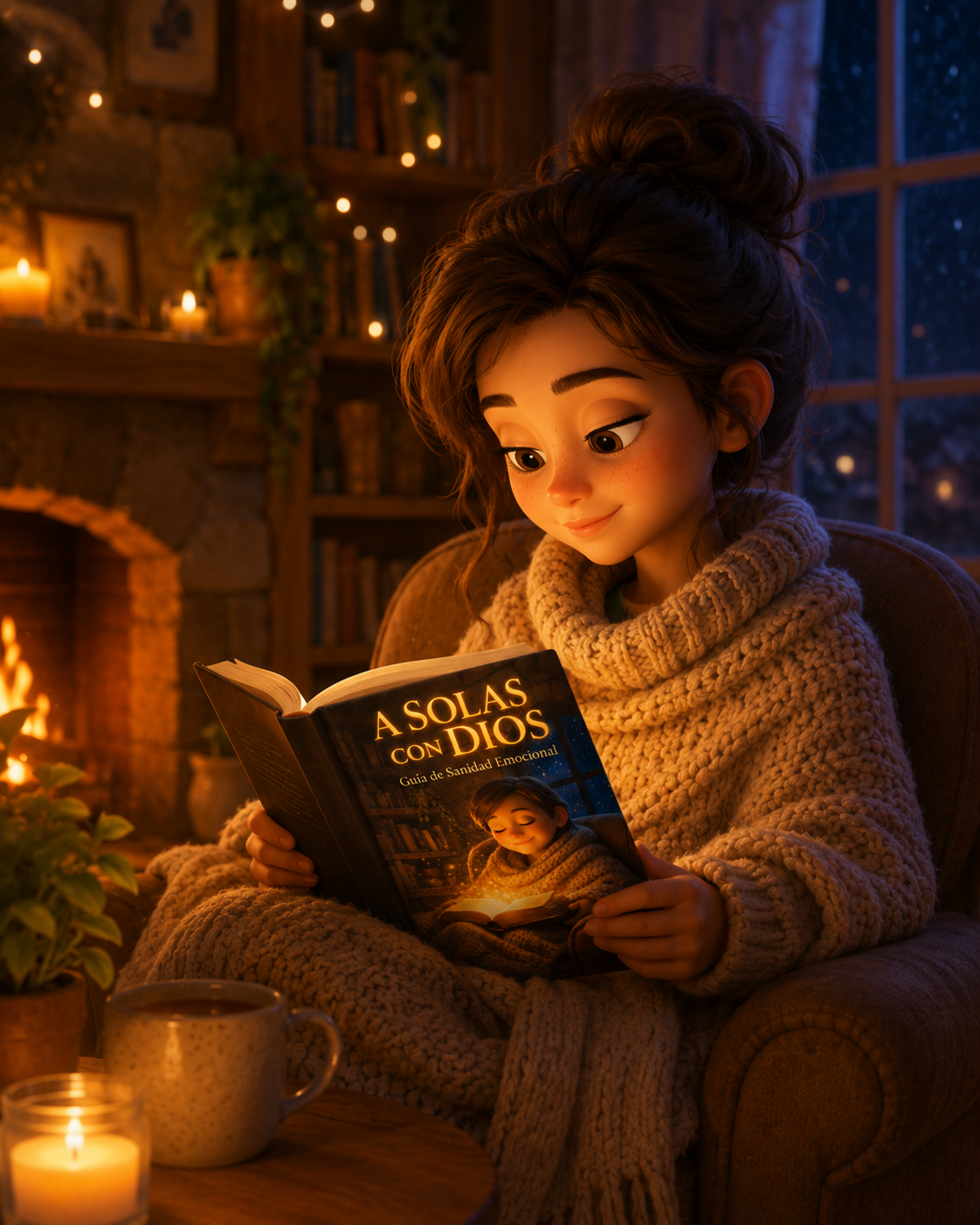 Biblia con luz cálida y partículas doradas